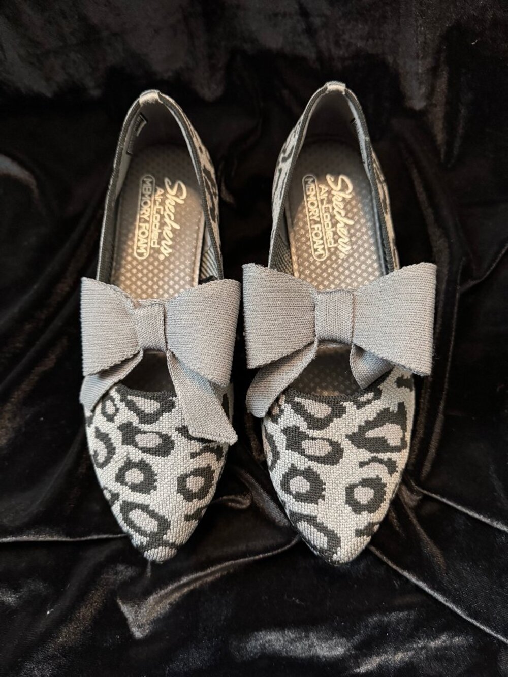 Skechers Cleo Point Washable Knit Flats Charmer Charcoal Leopard Sz 7.5